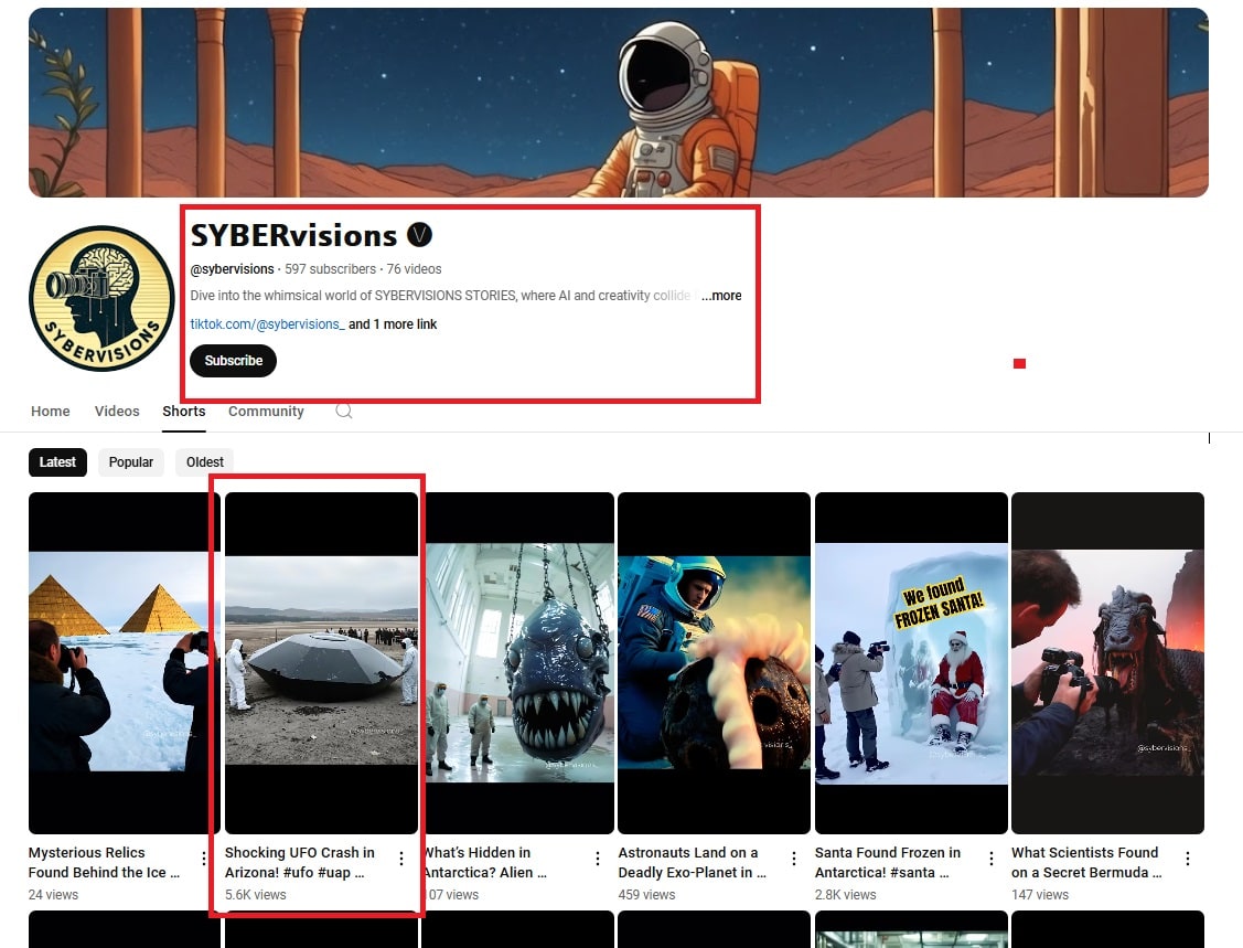 واجهة قناة SYBERvisions في يوتيوب