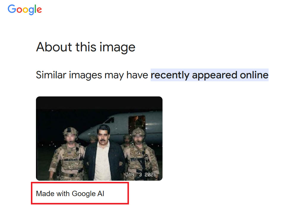 إشارة خاصية "About this image" في محرك غوغل إلى أن الصورة مُنشأة عن طريق "Google AI" 