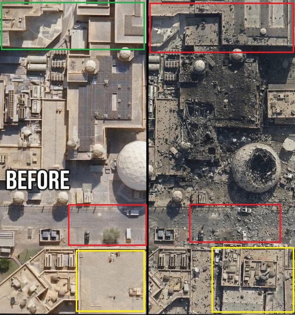  تدمير رادار أمريكي بقاعدة العديد في قطر .. ما صحة الصورة المتداولة؟