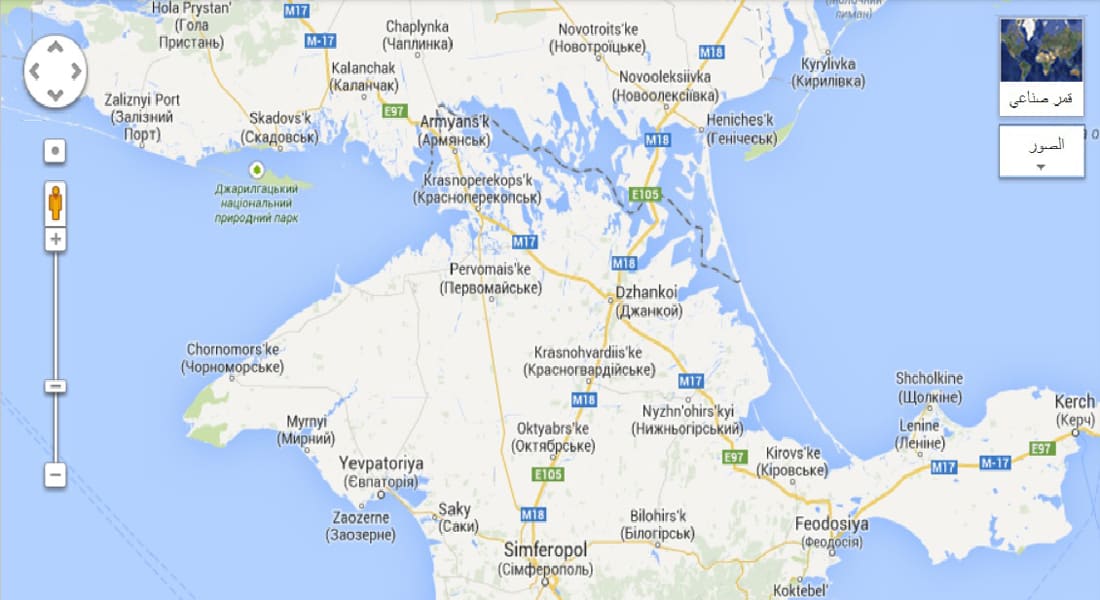القرم ضمن الحدود الروسية في خرائط غوغل 
