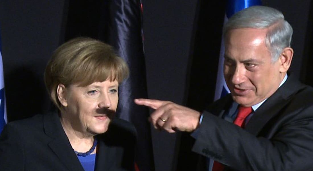 الصورة الأكثر إحراجاً: شنب هتلر على وجه ميركل بأصابع نتنياهو