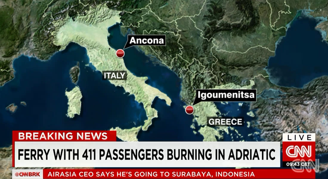 حريق في عبارة تقل 411 مسافراً من اليونان لإيطاليا.. إجلاء 150 وطقس سيئ يعرقل الإنقاذ