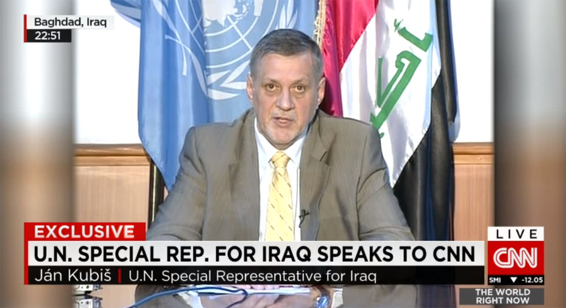 مبعوث الأمم المتحدة للعراق لـCNN حول عدم السماح لنازحين من الرمادي بدخول بغداد: مخاوف أمنية من وجود اختراقات