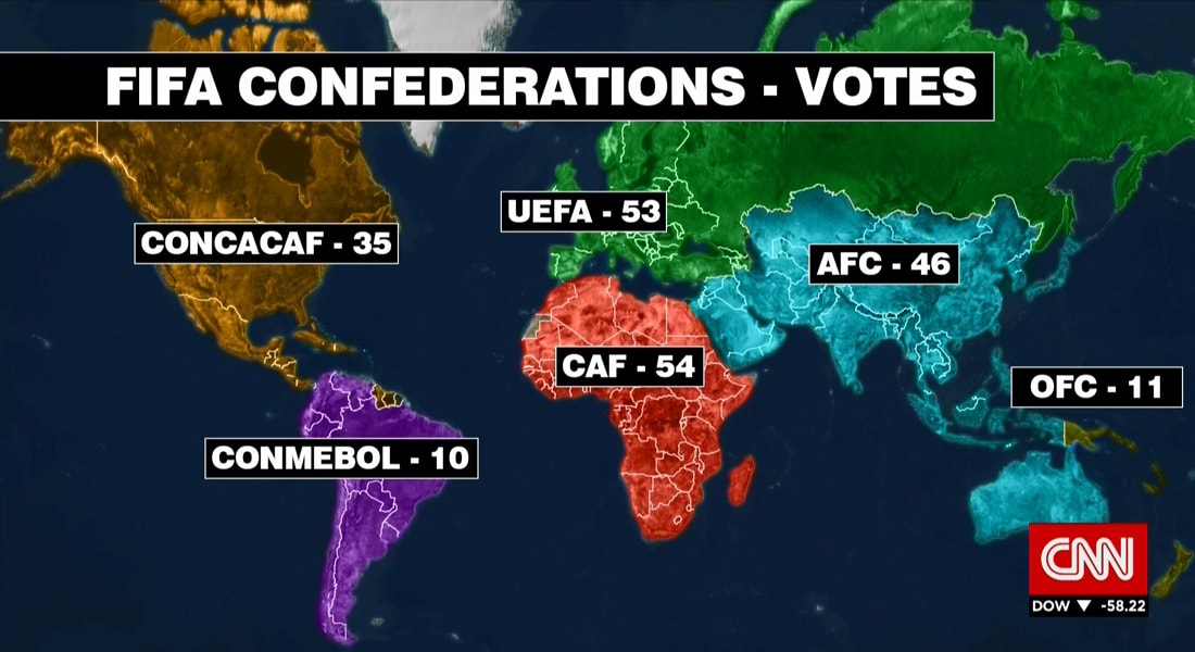على الخريطة.. توزيع عدد الأصوات الـ209 في انتخابات رئاسة الفيفا