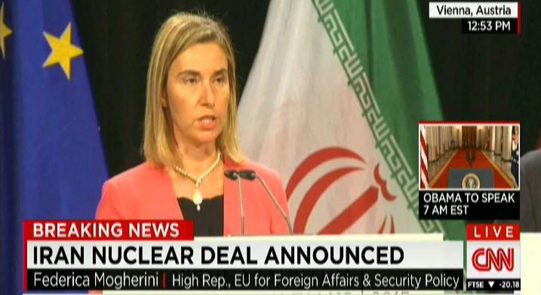 اتفاق إيران النووي.. موغريني: الاتفاق ينص على أن طهران لن تسعى أو تطور أو تحصل على سلاح نووي مهما كانت الظروف