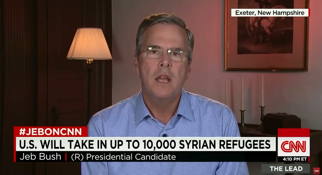 جيب بوش لـCNN: تفوقنا الجوي يخلق ظروف هزيمة الأسد وداعش.. و12 مليون لاجئ سوري من أصل عدد السكان الـ24 مليونا كارثة فظيعة