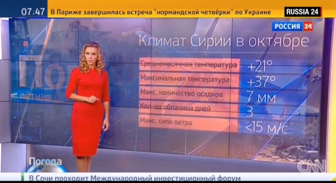 حتى نشرات الطقس بروسيا تستخدم بالحرب الإعلامية.. وخبير يبين لـCNN ما يحبه الروس ويُستغل لتسويق العمليات العسكرية في سوريا  