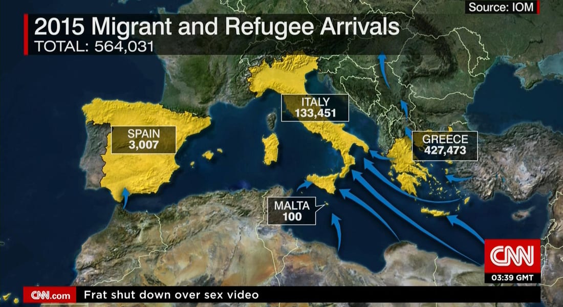 على الخريطة.. آخر تحديث لعدد المهاجرين واللاجئين منذ بداية العام 2015