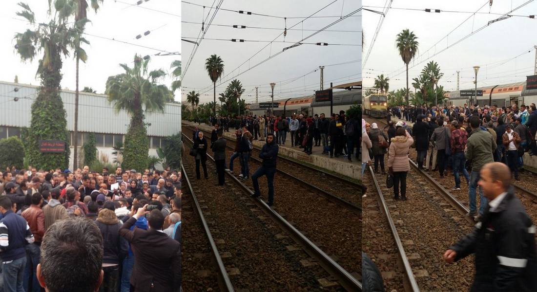 مغاربة يحتجون على استمرار تأخر القطارات باحتلال سكك الحديد.. وقوات الأمن تتدخل