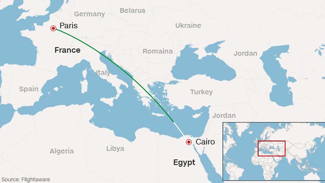اختفاء طائرة مصرية تقل 66 شخصاً قادمة من باريس إلى القاهرة