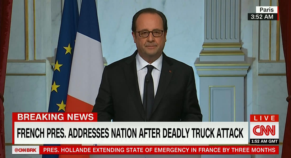 هولاند يقرر تمديد حالة الطوارئ 3 أشهر.. ويؤكد: فرنسا تحت تهديد الإرهاب