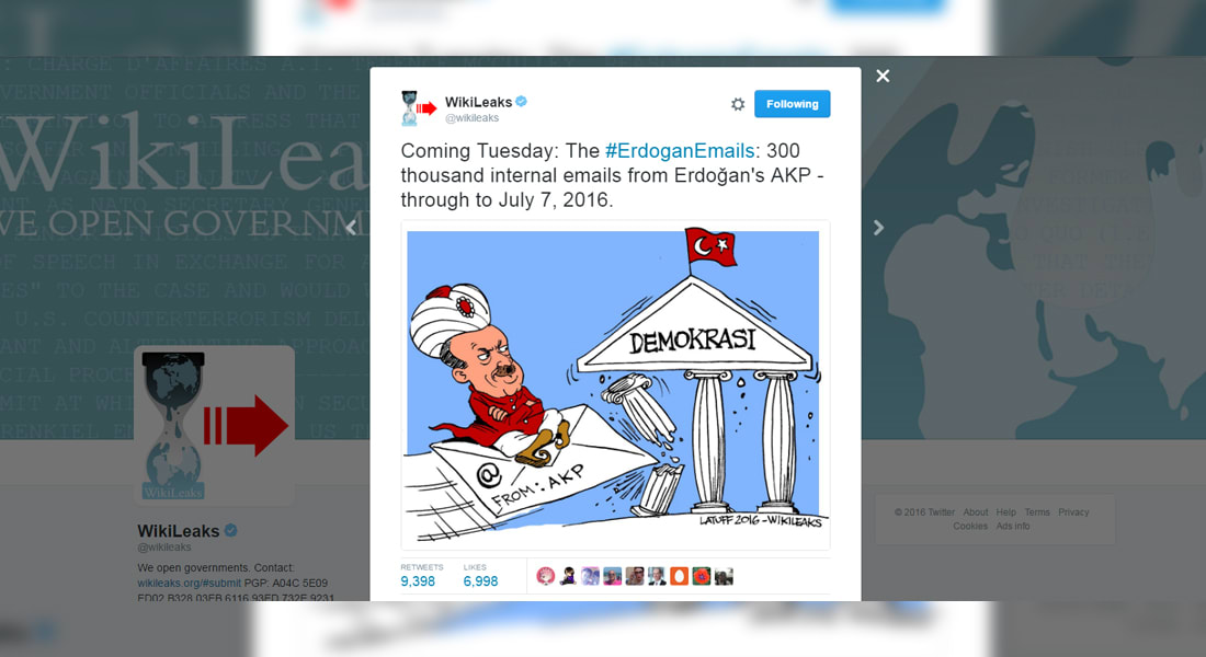 الرئاسة التركية تؤكد لـCNN: أنقرة "فرضت قيودا" على موقع "ويكيليكس" بعد نشره "رسائل أردوغان الإلكترونية"