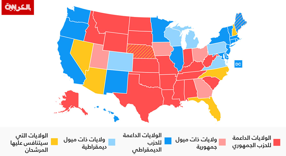 على الخريطة.. شرح مبسط لساحة المعركة بانتخابات أمريكا