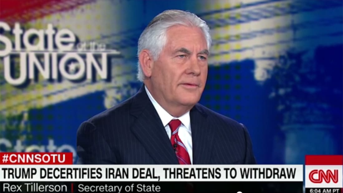 تيلرسون لـCNN: نريد التعامل مع جميع تهديدات إيران وليس فقط الاتفاق النووي 
