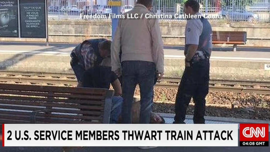 فيديو حصري.. جنديان أمريكيان بلحظة إحباط "مذبحة" على متن قطار فرنسي