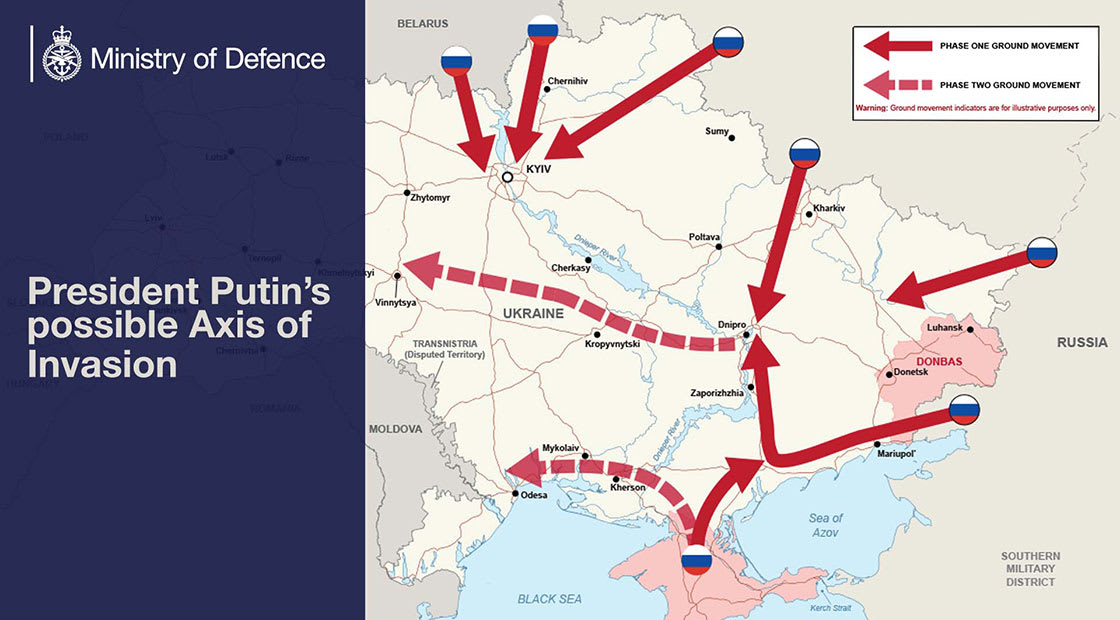 خارطة استخباراتية لخطة الغزو المحتملة للقوات الروسية بأوكرانيا