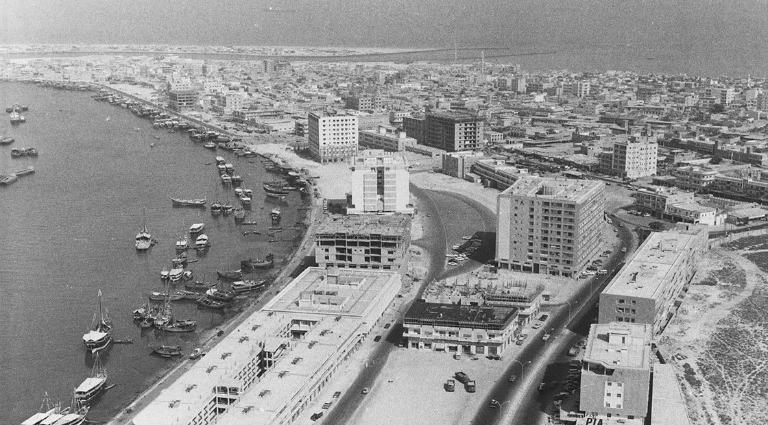An image that compares Dubai to what it was like in 1980 and now. Khalfan: So our young people know what Mohammed bin Rashid has done 