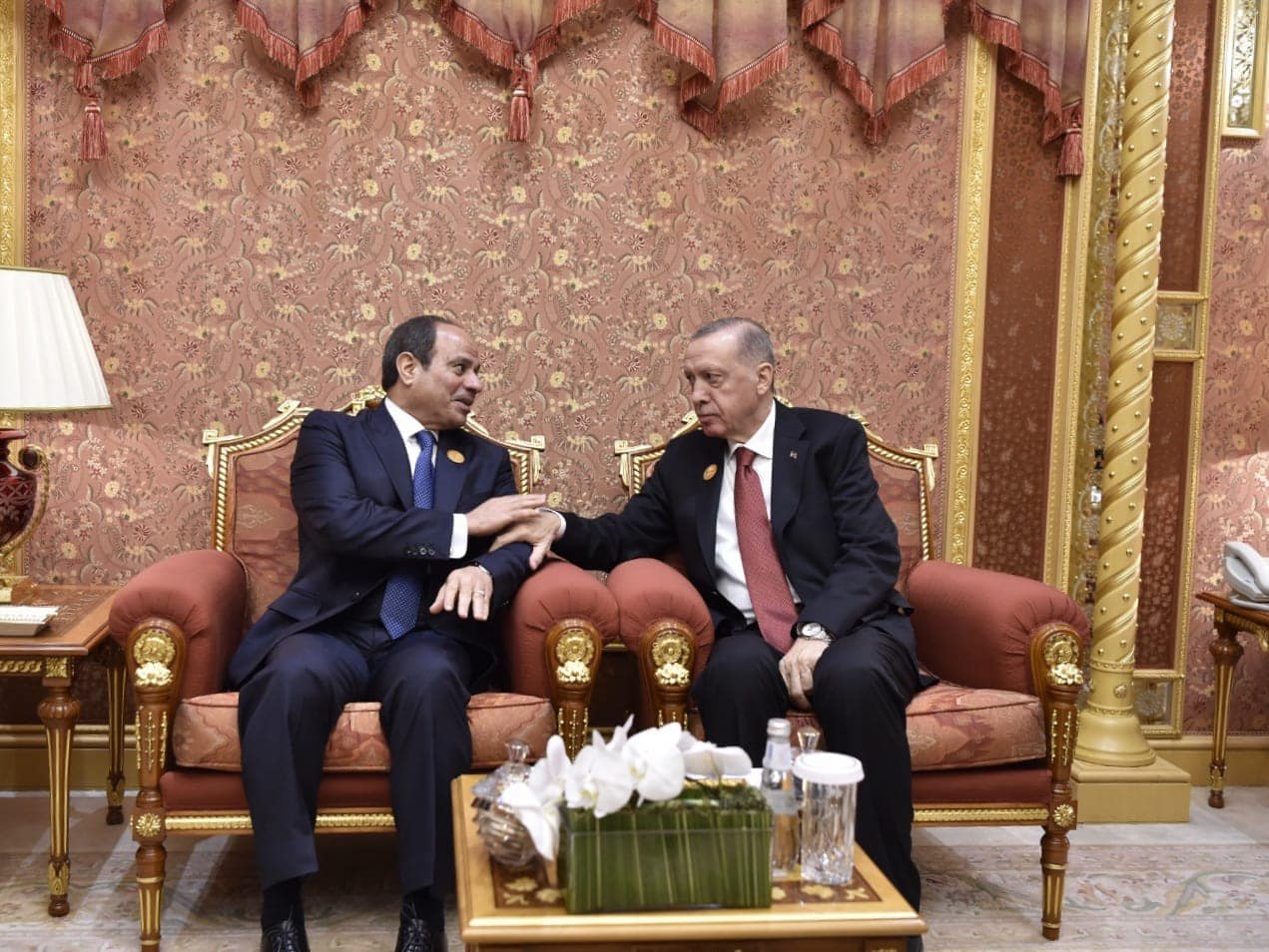 الرئيس المصري خلال اجتماعه مع نظيره التركي، في الرياض، السبت، 11 نوفمبر/ تشرين الثاني 2023.