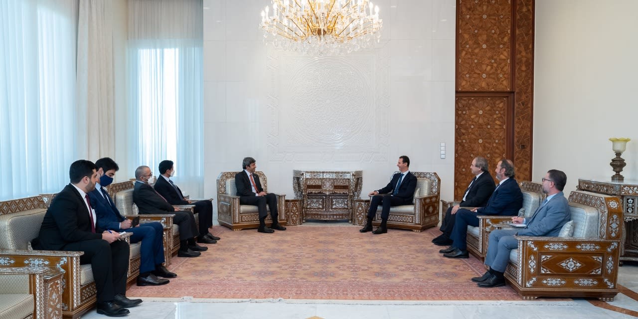 جانب من لقاء الرئيس السوري بشار الأسد و وزير الخارجية الإماراتي الشيخ عبدالله بن زايد