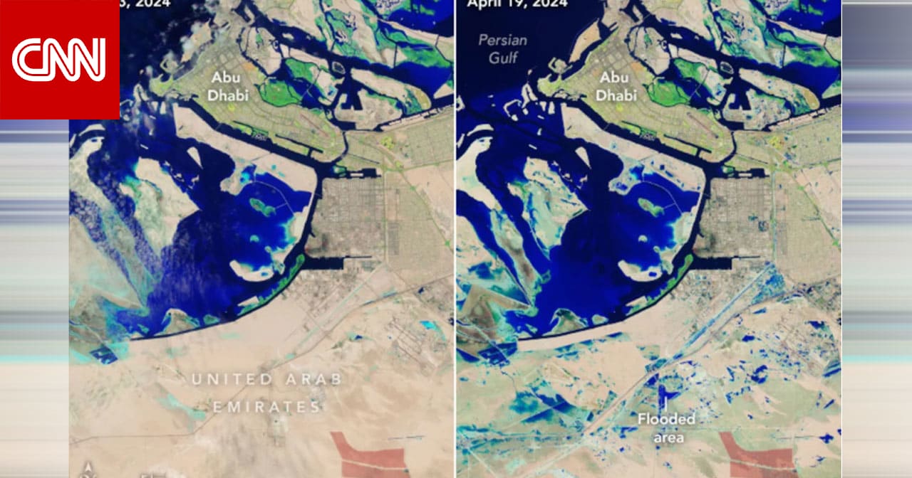 الإمارات.. صور فضائية من فيضانات دبي وأبوظبي قبل وبعد