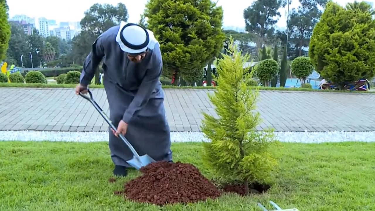 فيديو يظهر محمد بن زايد يغرس شجرة في أثيوبيا ويشهد فعاليات معرض المياه والطاقة