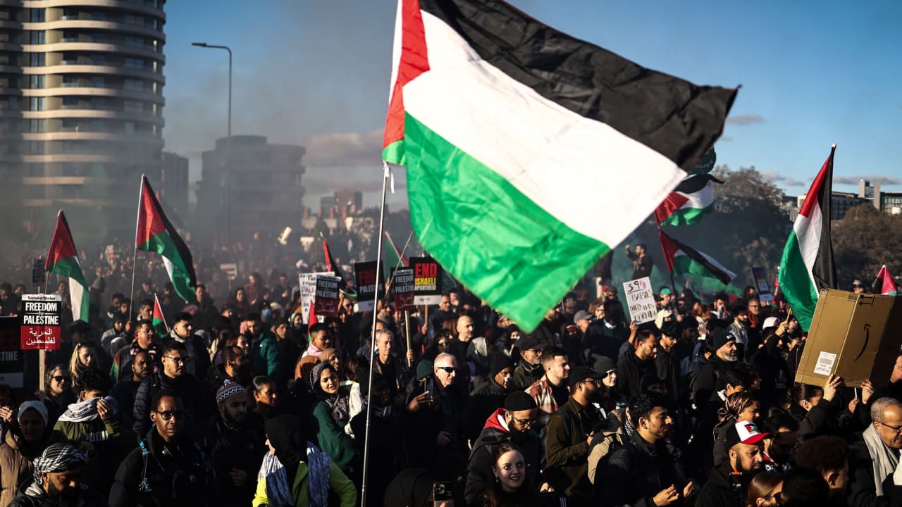 البرادعي يستشهد بفيديو لمظاهرات لندن الداعمة للفلسطينيين: لمن يدعي أنها قضية إسلامية فقط