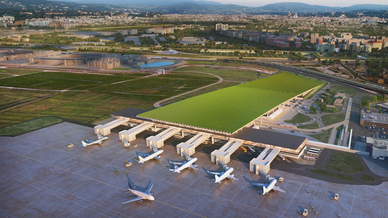 الكشف عن تصميم مبنى مطار جديد بفلورنسا بمزرعة كرم على سطحه..ما السبب؟