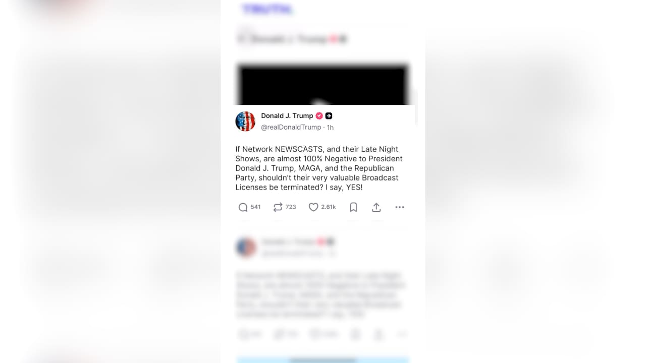 بمنشورات ليلية.. ترامب يهاجم شبكات التلفزيون على منصة "تروث سوشيال"