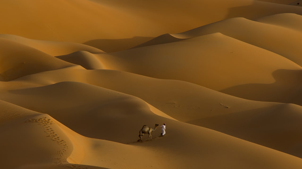 مصور عراقي يحول رمال الصحراء في ليوا بأبوظبي إلى لوحات فنية