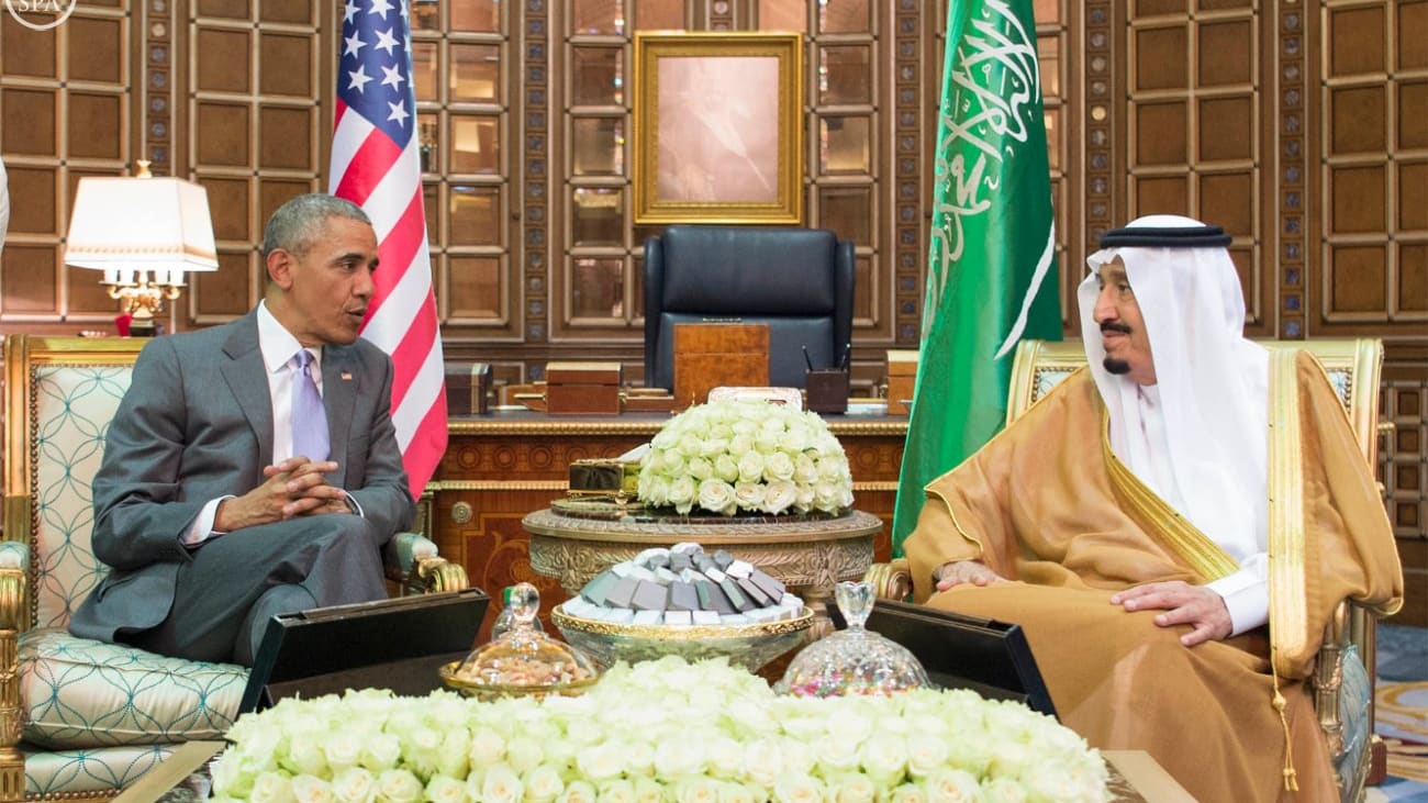 بالفيديو: جلسة مباحثات بين الملك سلمان وأوباما في السعودية 