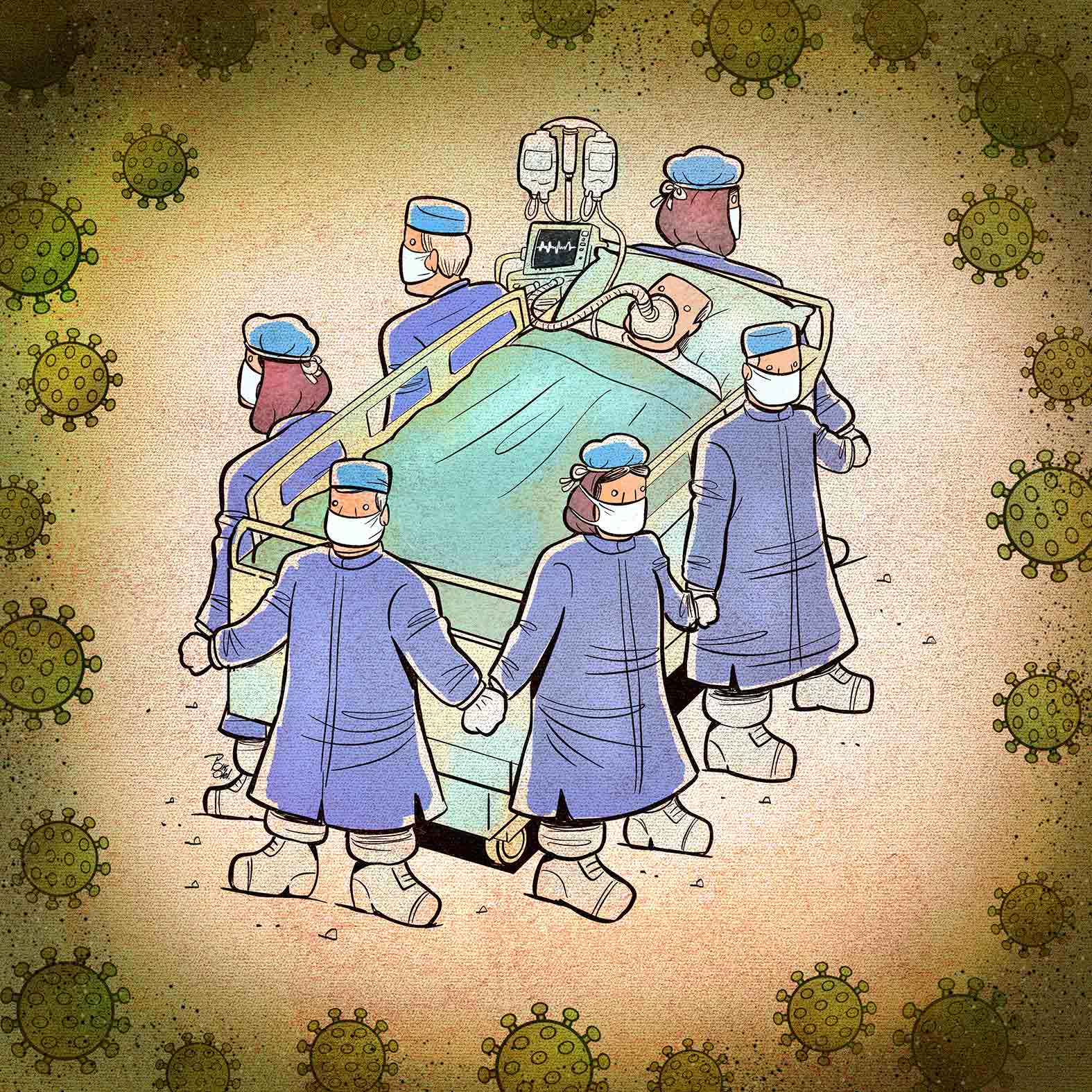 ملائكة الرحمة.. رسوم تعكس جهود الطواقم الطبية في محاربة فيروس كورونا
