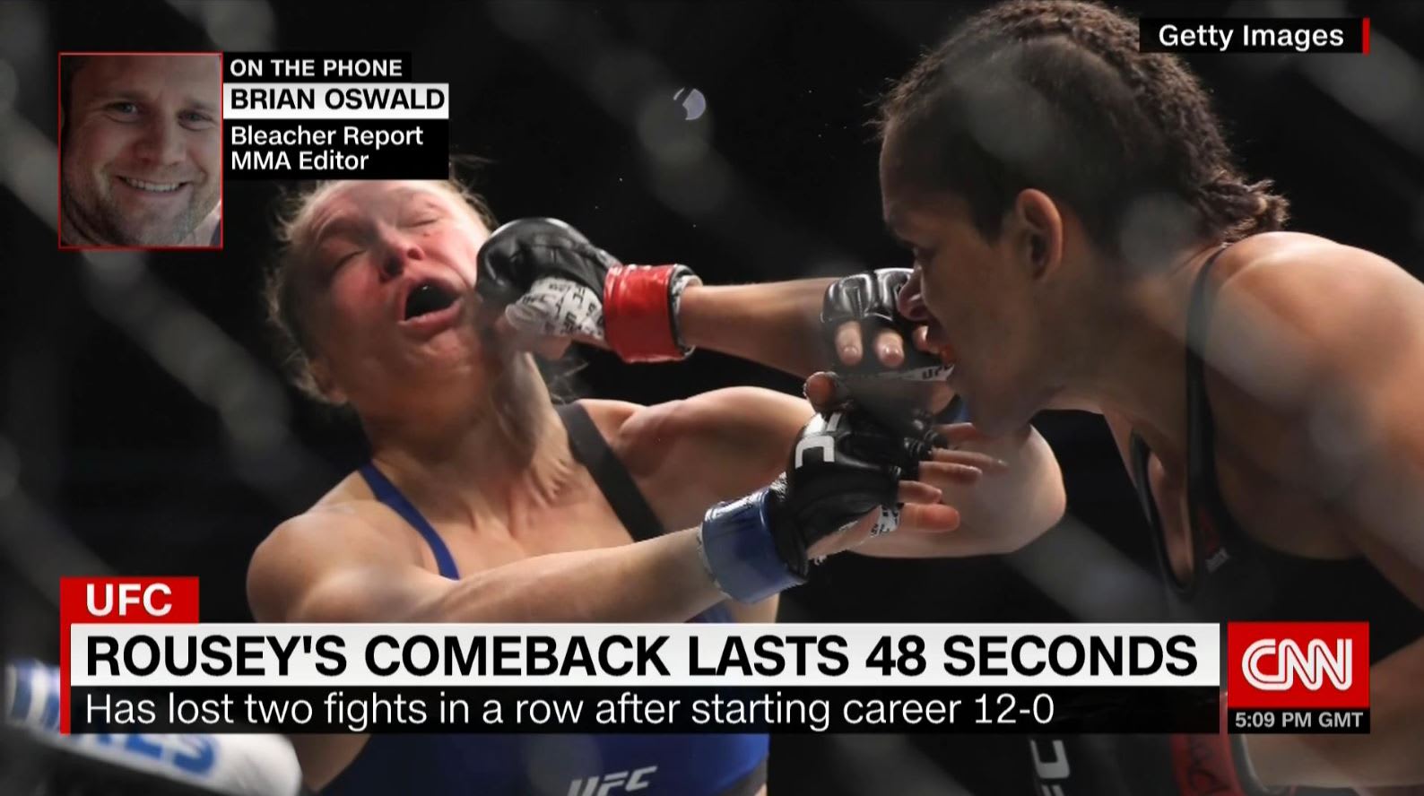 بعد غياب 13 شهراً.. حلم روندا راوزي بتعويض خسارتها لقب بطولة "UFC" للألعاب القتالية يتحطم في 48 ثانية