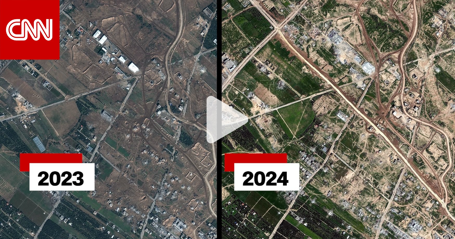 إسرائيل تشق طريقًا يقسم غزة لشطرين.. شاهد ما كشفته صور الأقمار الصناعية