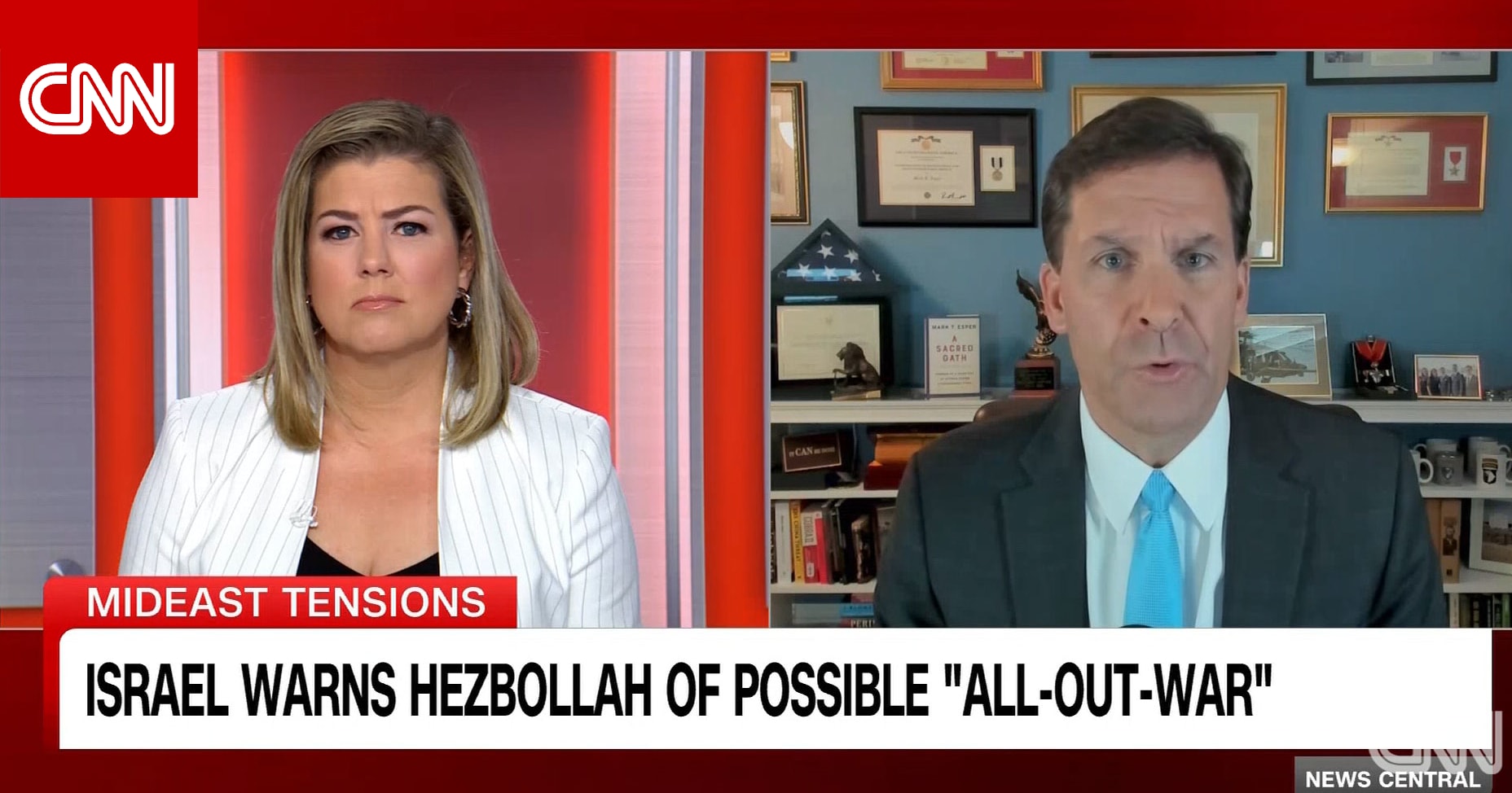 بمقابلة مع CNN.. وزير الدفاع الأمريكي بإدارة ترامب يعلق على فيديو حزب الله فوق حيفا