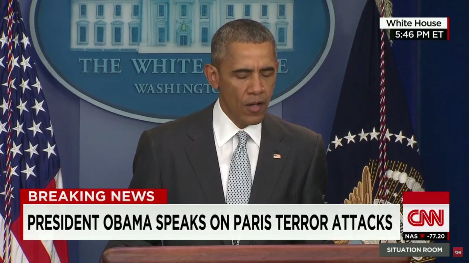 أوباما: هجمات باريس هجوم على الإنسانية بأكملها 