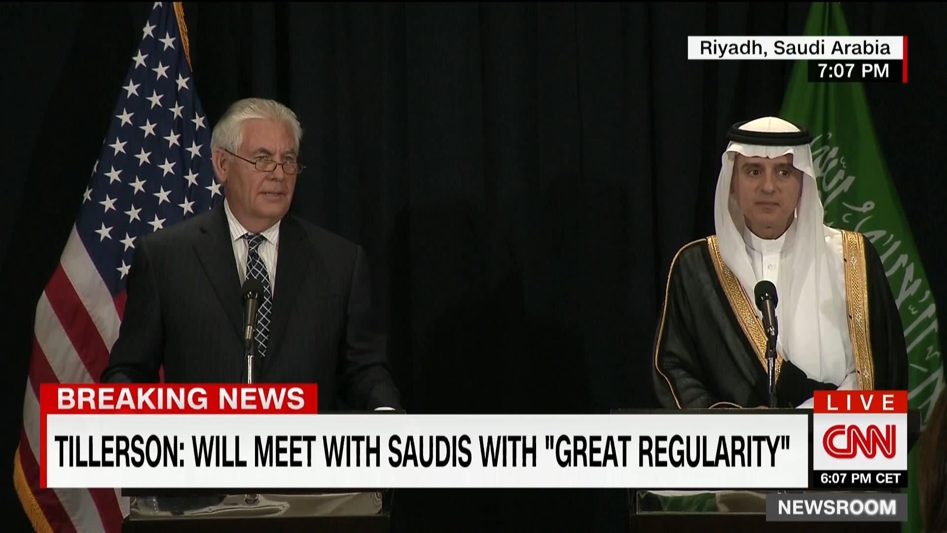 تيلرسون: عقد اتفاقيات مع السعودية بأكثر من 350 مليار دولار.. والجبير: سنعمل مع أمريكا على التصدي لإيران