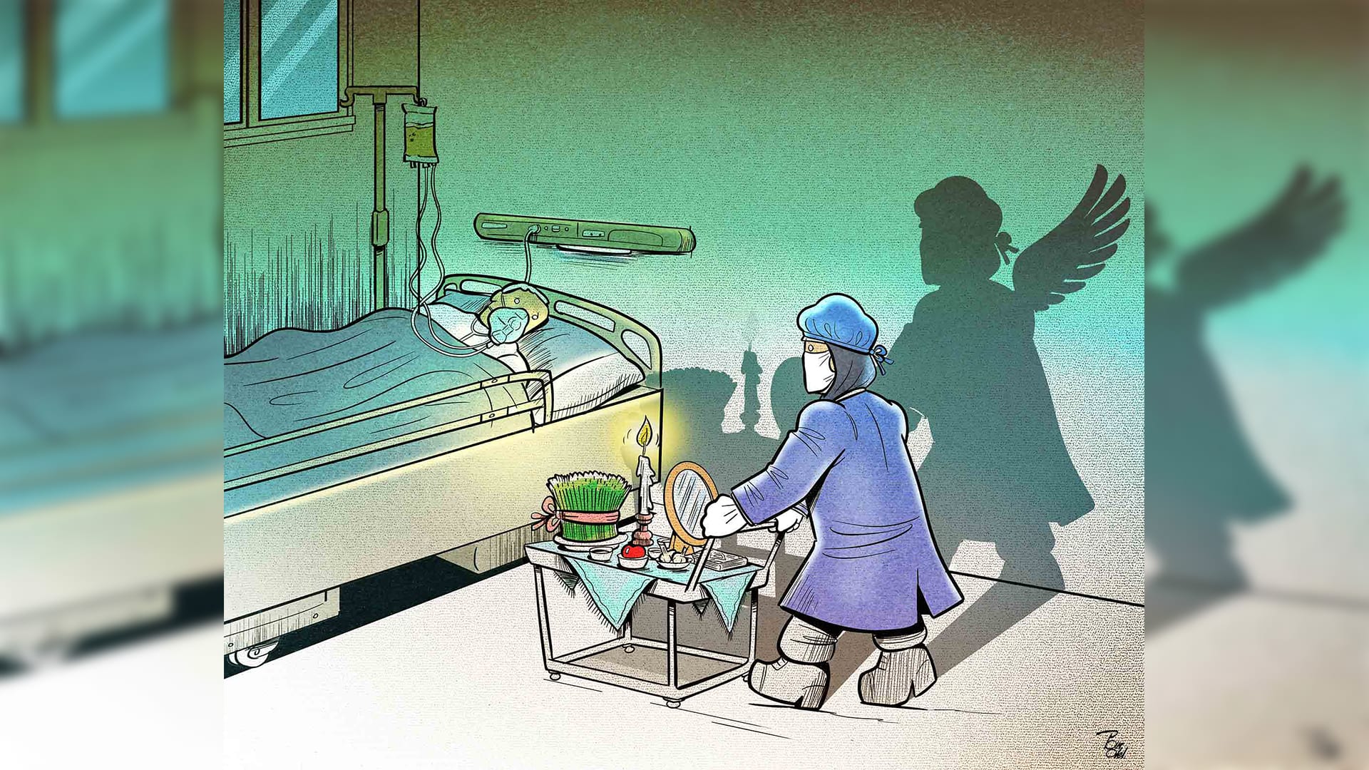 ملائكة الرحمة.. رسوم تعكس جهود الطواقم الطبية في محاربة فيروس كورونا 