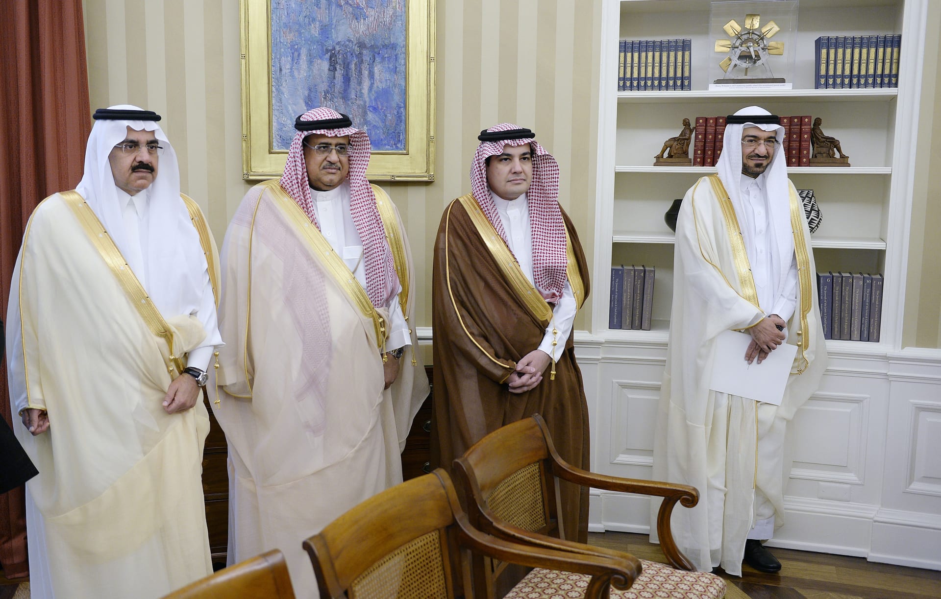 صورة أرشيفية لسعد الجبري (يمين) ضمن الوفد السعودي المرافق لمحمد بن نايف خلال لقاء مع باراك أوباما بالبيت الأبيض عام 2015