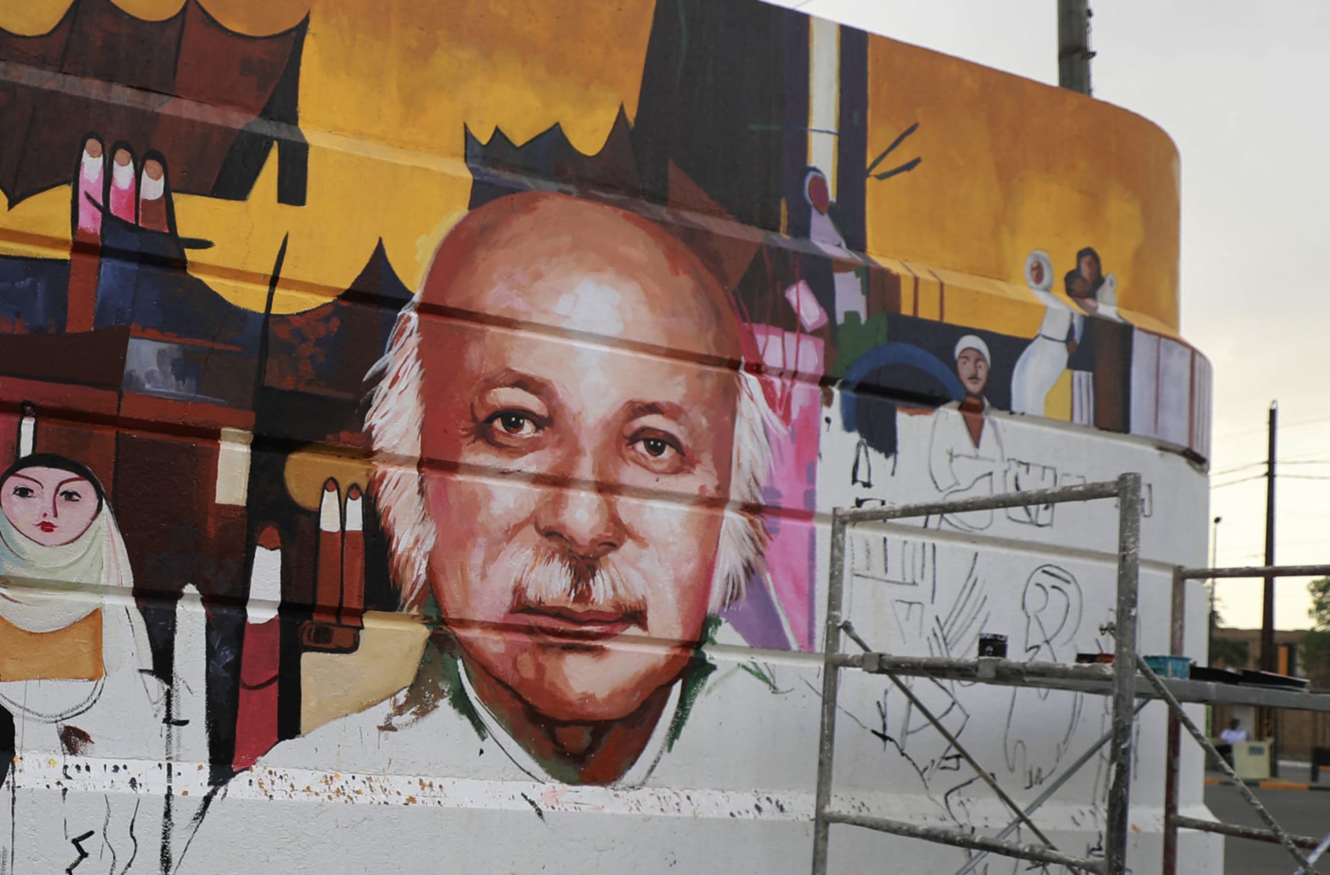جدارية مرسومة للشاعر العراقي مظفر النواب في بغداد 