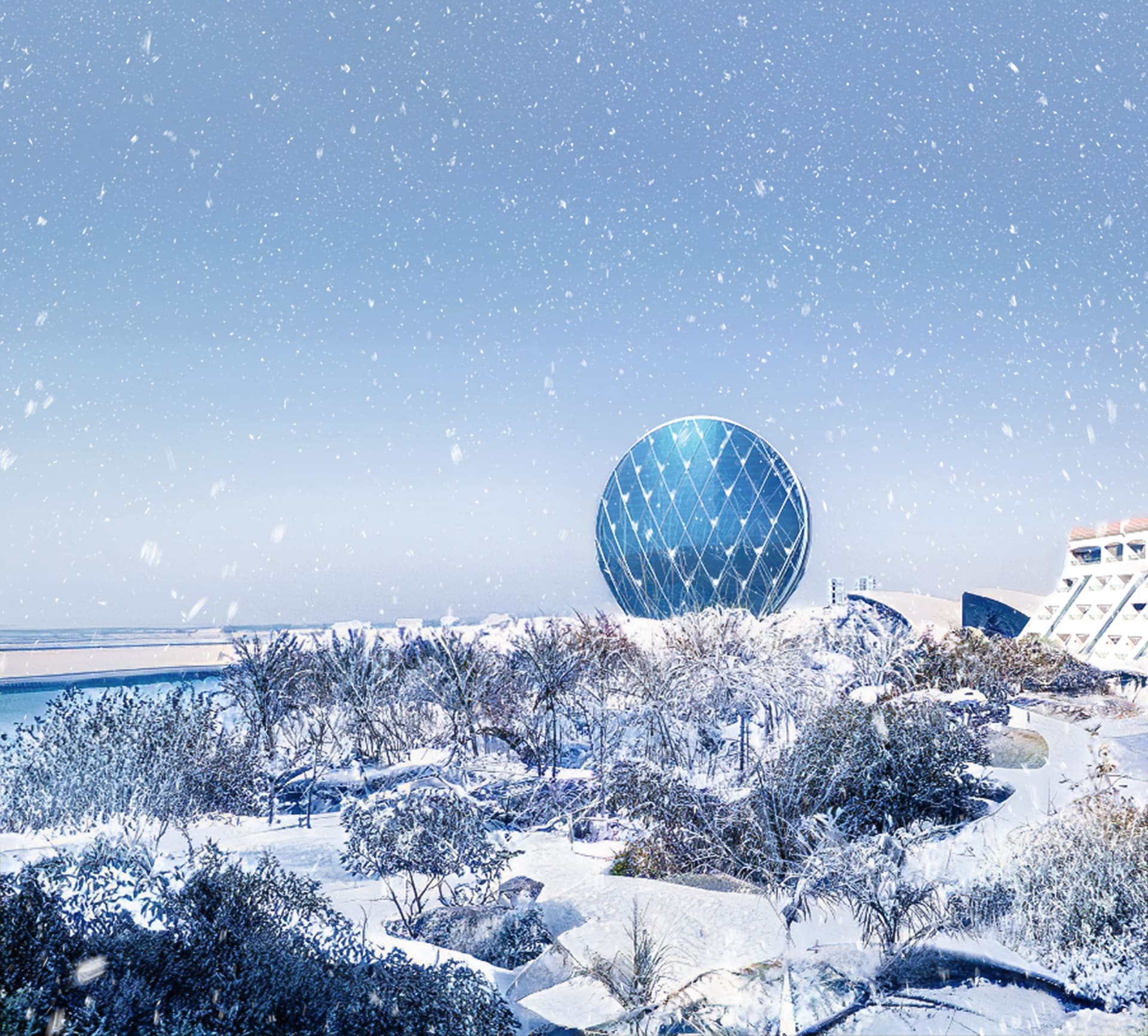 ماذا لو تساقطت الثلوج في أبوظبي؟ فنان رقمي يتخيل العاصمة الإماراتية بالرداء الأبيض