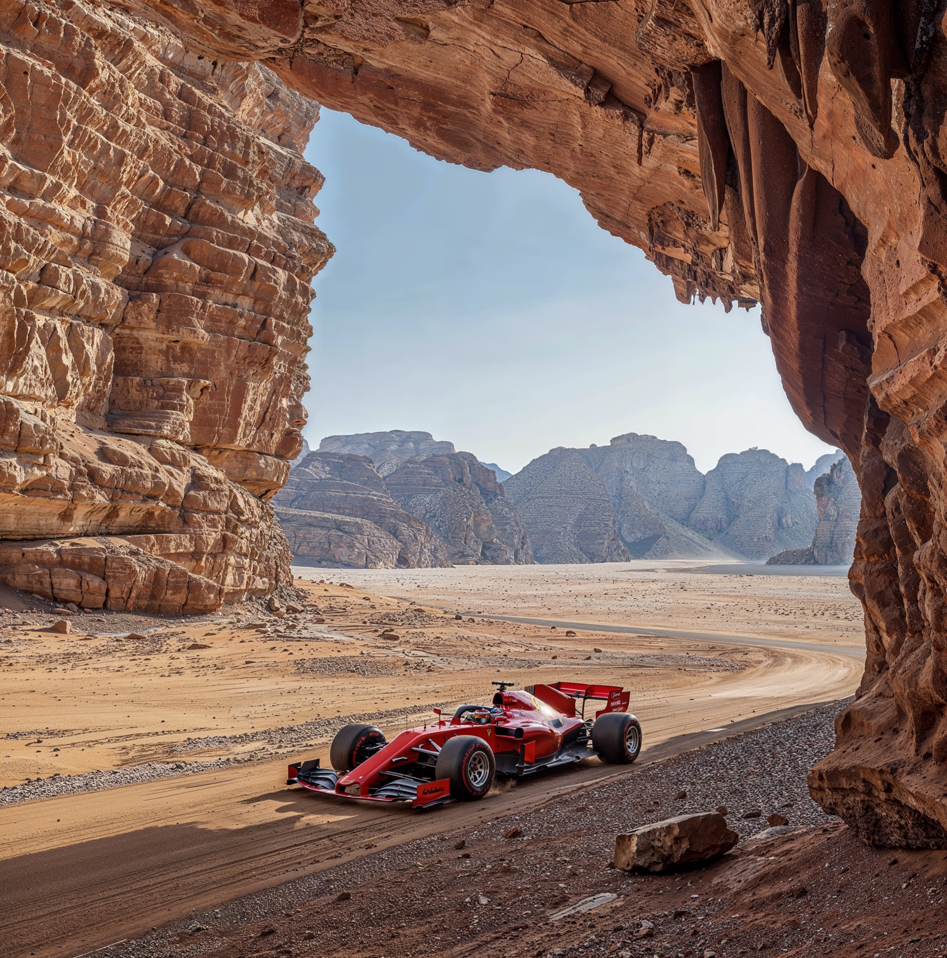 سباق سيارات بين صخور العلا بالسعودية؟ فنانة تتخيل كيف سيبدو ذلك بالذكاء الاصطناعي