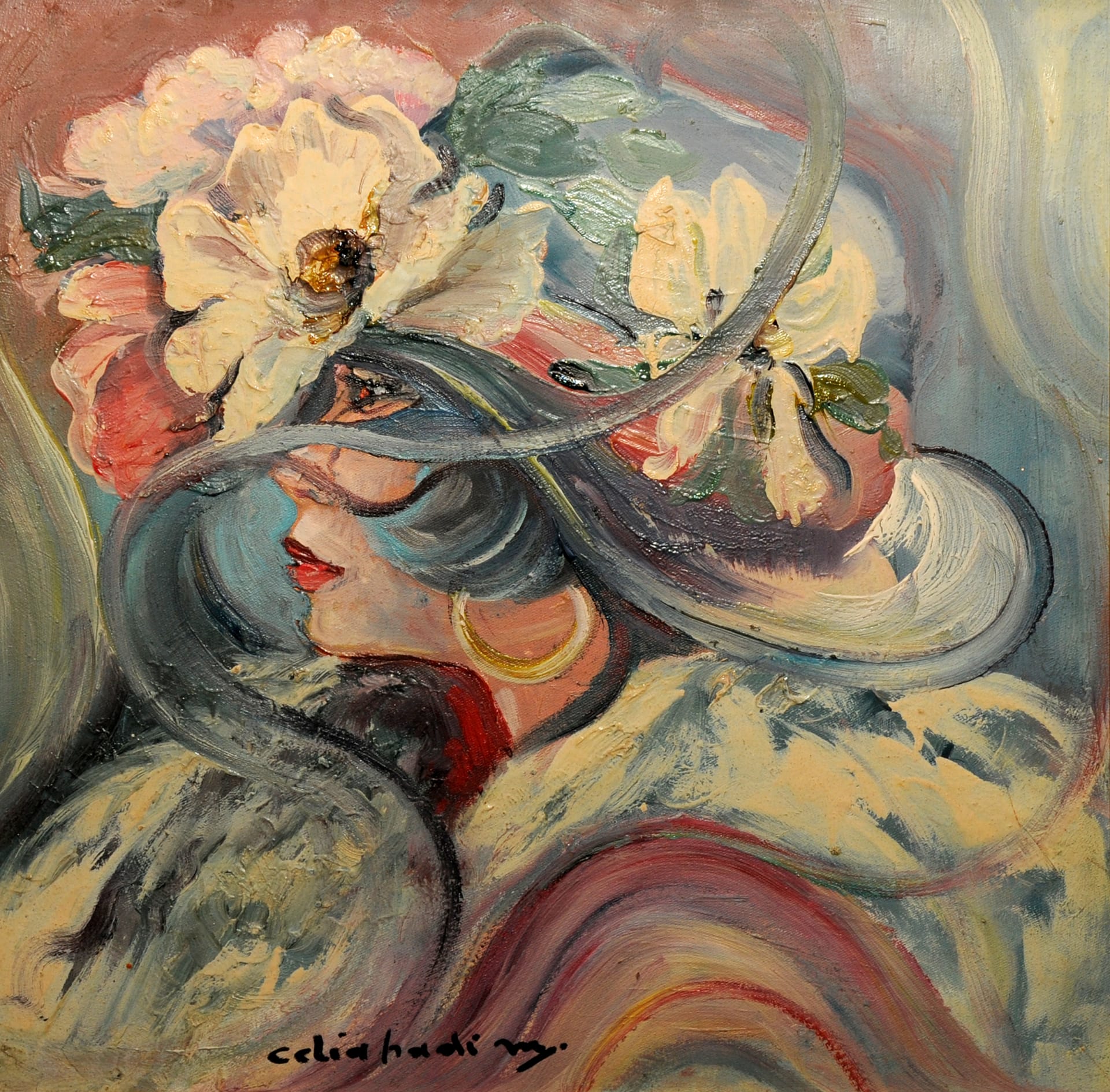 لوحة بتوقيع جدّة المصمم يوسف الهادي. 