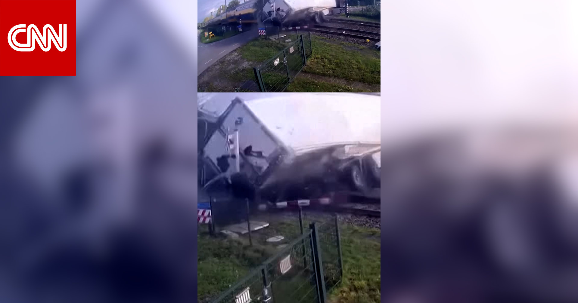 لحظة كارثية.. شاهد اصطدم قطار بشاحنة مقطورة في هولندا