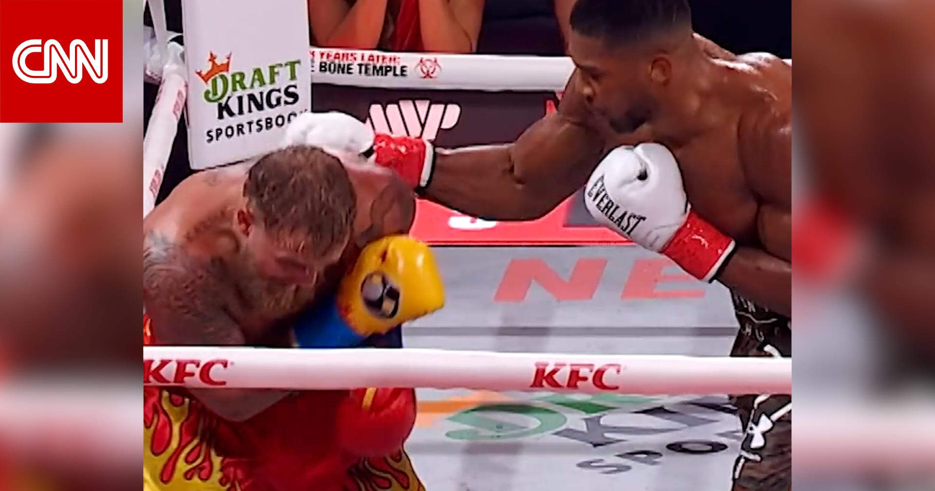 كسر فكه.. بطل العالم السابق بالملاكمة يُسقط جيك بول بضربة قاضية بنزال الوزن الثقيل