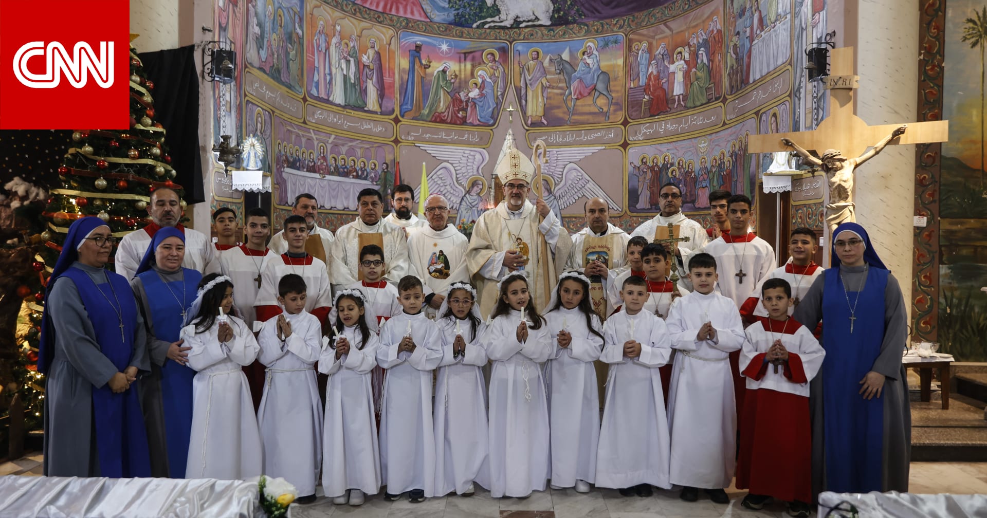 إقامة قداس عيد الميلاد بالكنيسة الكاثوليكية الوحيدة في غزة التي قصفتها إسرائيل