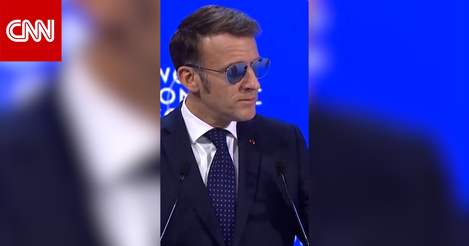 ظهور لافت لماكرون بنظارات شمسية خلال مشاركته في دافوس.. ما سبب ارتدائها؟