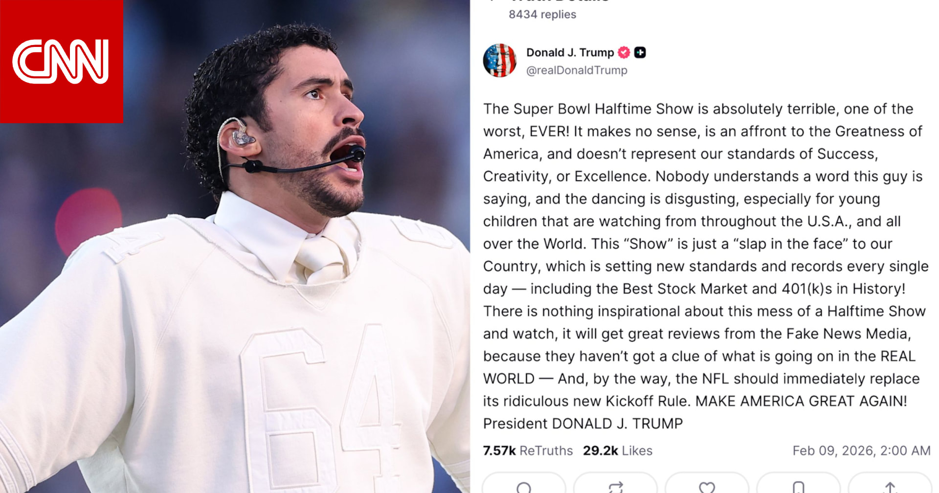 ترامب يهاجم أداء باد باني: "من الأسوأ على الإطلاق"