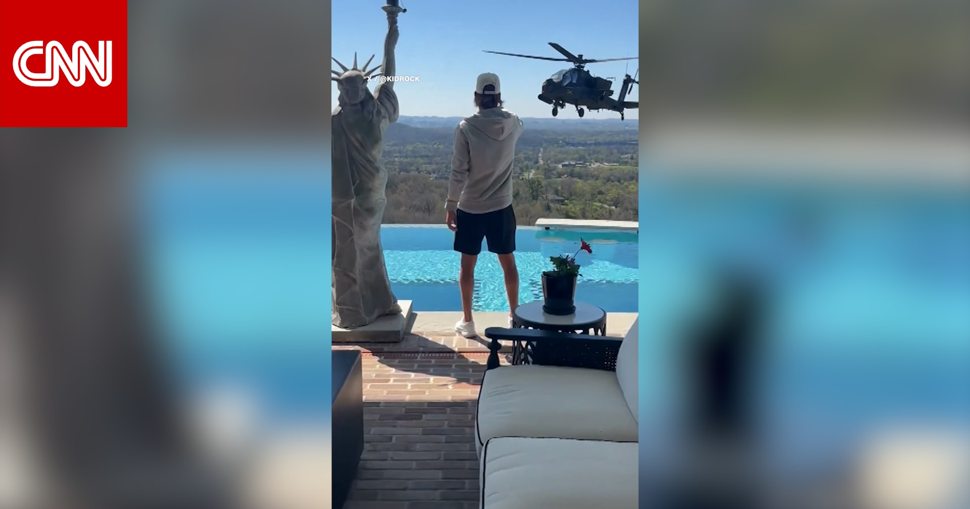 ترامب يعلّق على تحليق مروحية عسكرية فوق منزل المغني كيد روك: ربما كانوا يحاولون الدفاع عنه