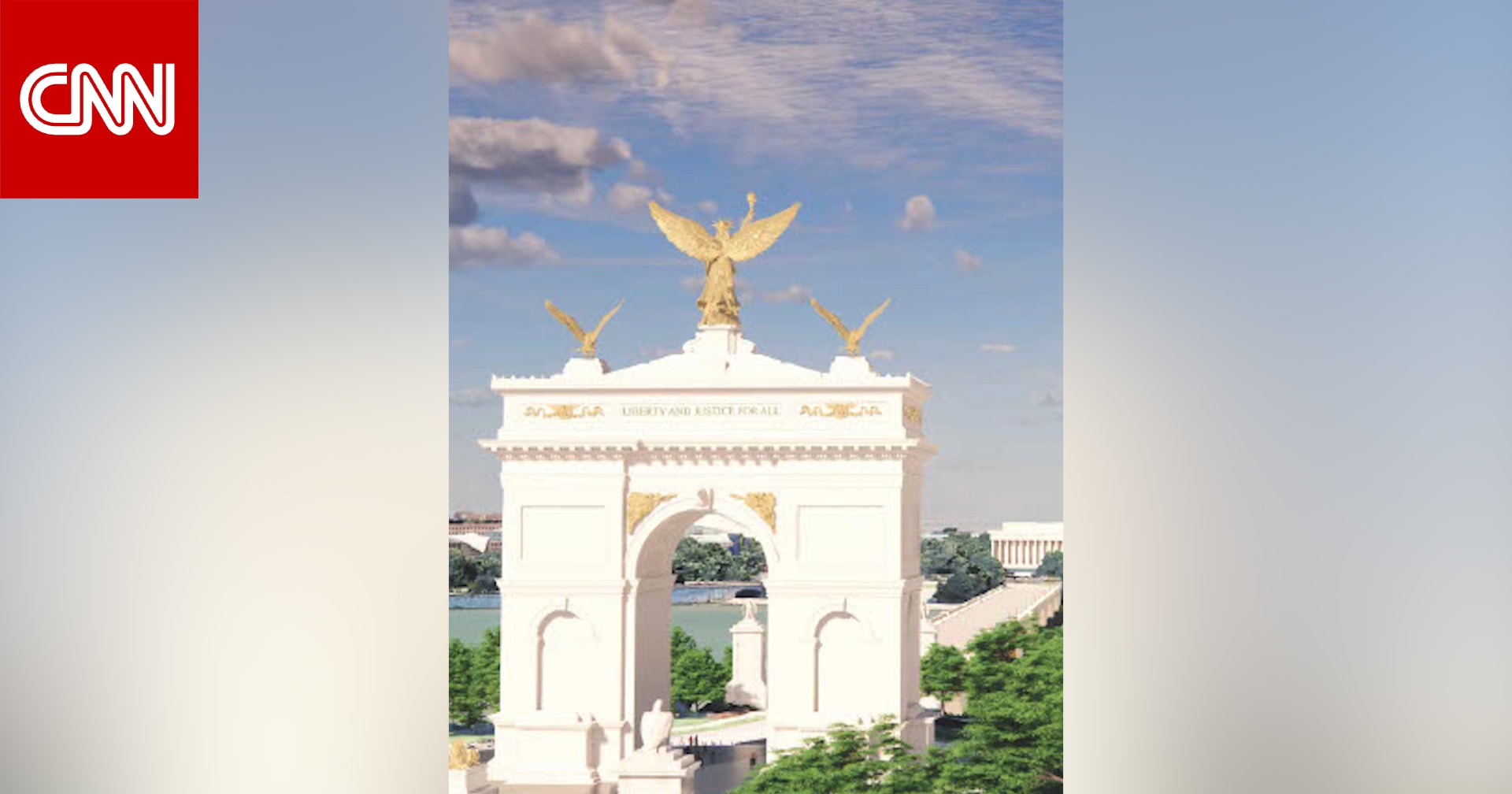 إدارة ترامب تكشف عن تصميم قوس "نصر" مزخرف بالذهب