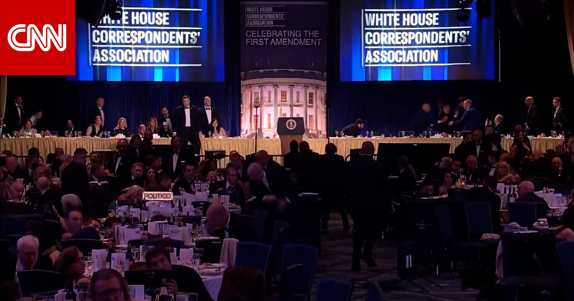 شاهد.. لحظة إخلاء ترامب بعد إطلاق نار في حفل عشاء مراسلي البيت الأبيض